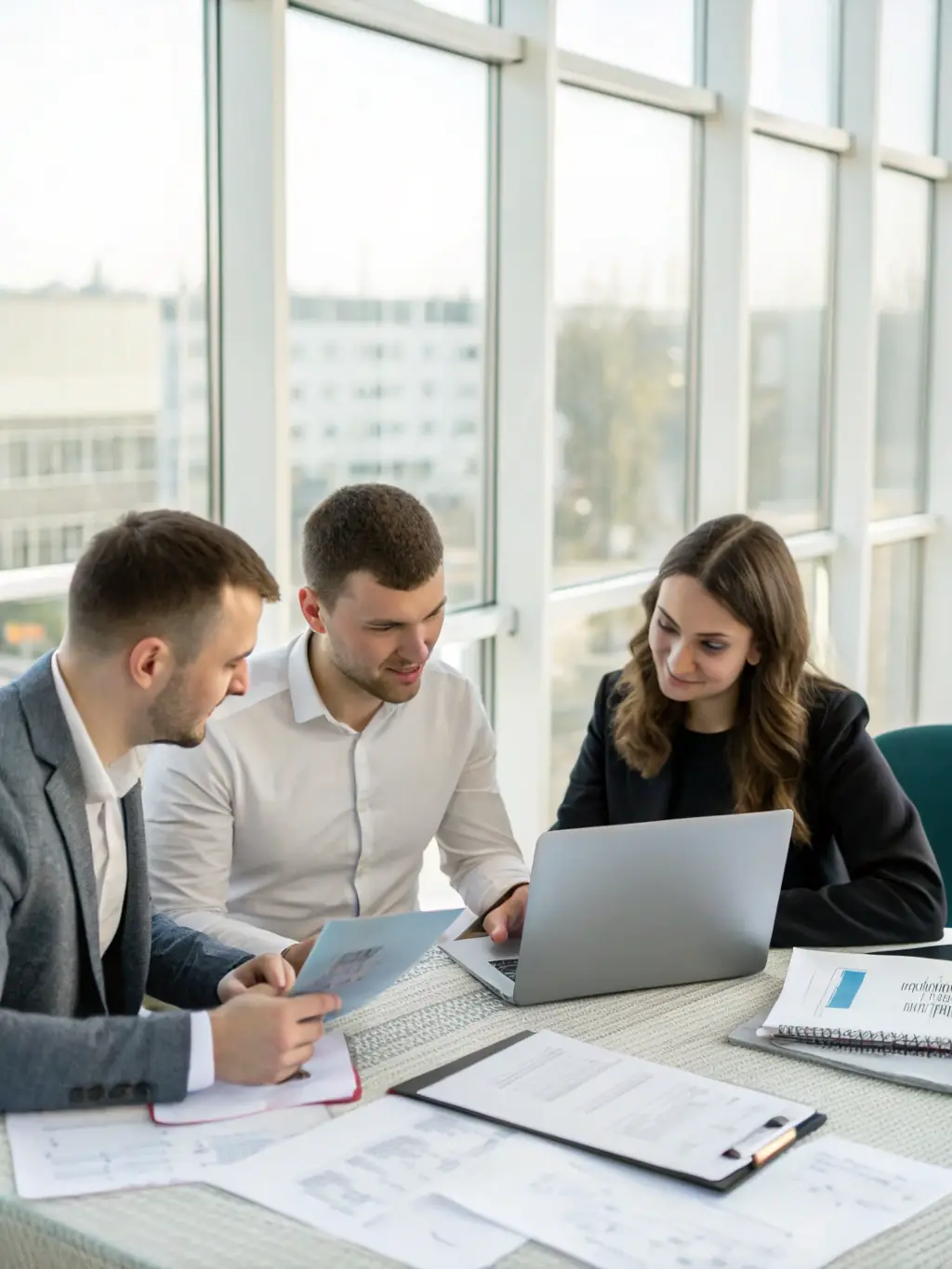 A consultant guiding a business owner through performance metrics and improvement strategies in a one-on-one coaching session.
