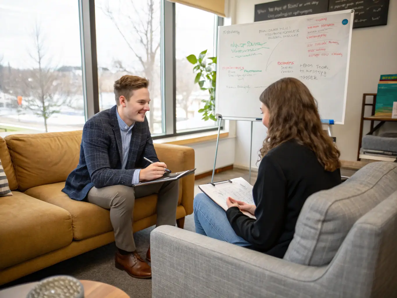 A focused image of a business coach mentoring an individual, highlighting personalized guidance and support.
