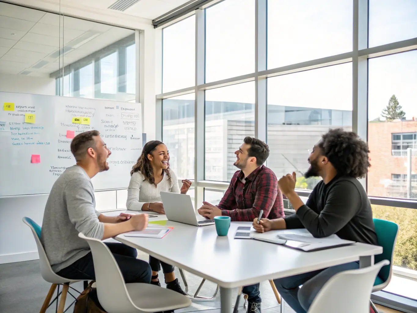 A diverse group of professionals participating in a leadership workshop, actively discussing strategies and solutions in a collaborative environment.