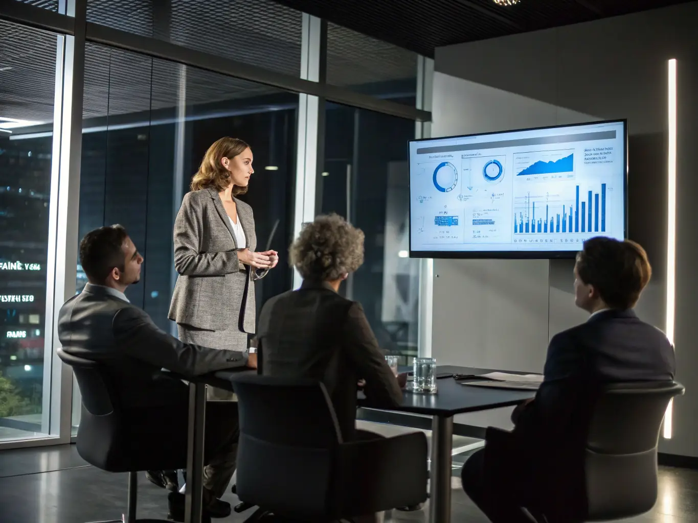 A leader confidently presenting to a team, emphasizing strategic decision-making and effective communication.